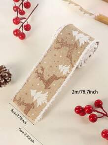 1roll 5M Christmas Tree Letter Printing Ribbon Christmas Decorations DIY Christmas Ribbon Swirl Ribbon Burlap Linen Ribbon Christmas Gifts Wrapping Birthday - Multicolor - View 11