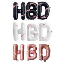 16 英寸黑白粉色 HBD 字母气球铝箔氦气球，聚酯薄膜 HBD 字母气球带粉色蝴蝶结，适用于生日派对装饰用品