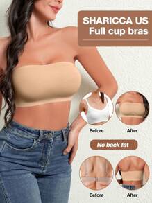 SHARICCA 3PCS Women's Strapless Bra Non-Slip Silicone Non-Padded Basic Bra Wireless Tube Bra - SET-4 - 查看 3