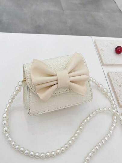 Niñas Bolsa cuadrada con cocodrilo en relieve con diseño de lazo