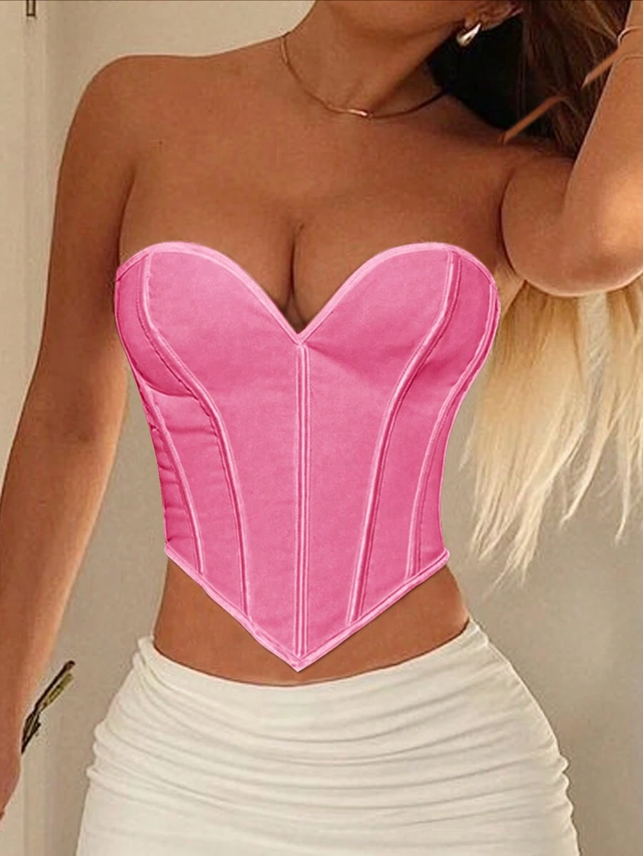 Apperloth A 浪漫胸衣，露背系带连体衣，性感抹胸上衣，适合音乐节 - 玫紅色 - 查看 1