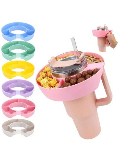 Silicone Snack Platter Cup Tumblers Snack Bowl For Cup 4 Compartment Reusable Snack Platters Popcorn Snacks Holder Back To School