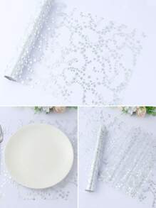 1 pieza 28*274.5cm Camino de mesa estilo estrella en dorado, plateado y rosa dorado, suministros de decoración para mesa de fiesta de cumpleaños, boda, banquete, mantel de 108 pulgadas, tapete para comida, decoración navideña, decoración de fiesta de Año Nuevo 2025 con copo de nieve dorado