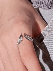 1pc 925 Silver Retro Feather Angel Wings Open Ring, Women's Birthday Gift