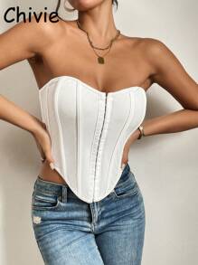 CHIVIE Sexy Boned Corset Top With Sequins For Party - 白色 - 查看 1