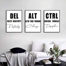 FajerminArt 1/3 chiếc Tranh Canvas Tối Giản Truyền Cảm Hứng 'CTRL ALT DELETE', Trang Trí Tường Trừu Tượng Đen Trắng Cho Nhà Ở Và Văn Phòng Hiện Đại, Không Khung - Nhiều màu - Xem 3