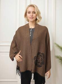 Striped Floral Print Classic Plaid Fringe Scarf For Women Thick Warm Solid Color Fringe Design Scarf