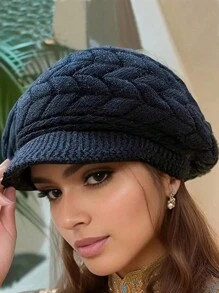 Women's Outdoor Thick Warm Knit Beanie, Retro Solid Color Knitted Beret Hat, Lightweight And Windproof Winter Fall - Multicolor - View 2