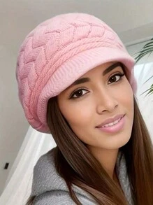 Women's Outdoor Thick Warm Knit Beanie, Retro Solid Color Knitted Beret Hat, Lightweight And Windproof Winter Fall - Multicolor - View 3