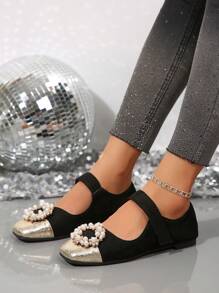 French Style Rhinestone Wedge Heel Vintage Commuter Pumps, Spring Autumn