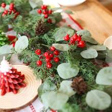 1 vòng hoa Giáng sinh nhân tạo - Cây thông & cây bách chân thực với lá khuynh diệp và quả mọng đỏ, hoàn hảo cho trang trí ngày lễ trong nhà/ngoài trời, trang trí Giáng sinh - Nhiều màu - Xem 5