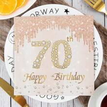30 件玫瑰金钻石印花生日快乐餐巾，18 岁 30 岁 40 岁 50 岁 60 岁 70 岁生日餐巾，适用于生日派对餐桌装饰用品，她的派对用品偏好创意，为派对增添气氛 - 彩色 - 查看 21