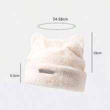 1 Stück koreanischer Stil süße Katze Ohr flauschige Strickmütze, warme Beanie, modisch & vielseitig für Frauen Winter Weihnachten Beanie Hut - Weiss - Übersicht 7