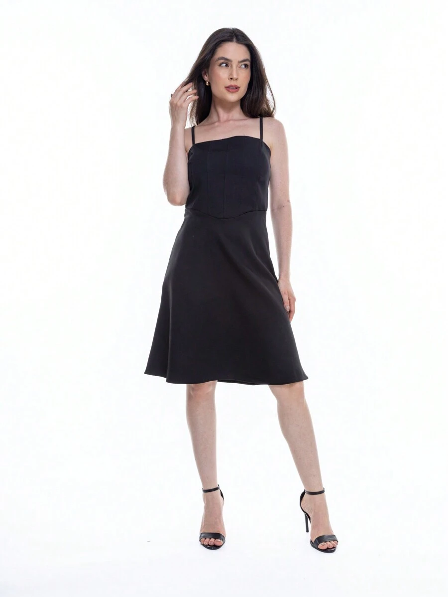 REGULAR STRAP DRESS WITH PADS - 黑色 - 查看 1