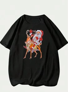 Christmas T-Shirt Modern Style Classic T-Shirt Premium Cotton Breathable Comfortable - 黑色 - 查看 1