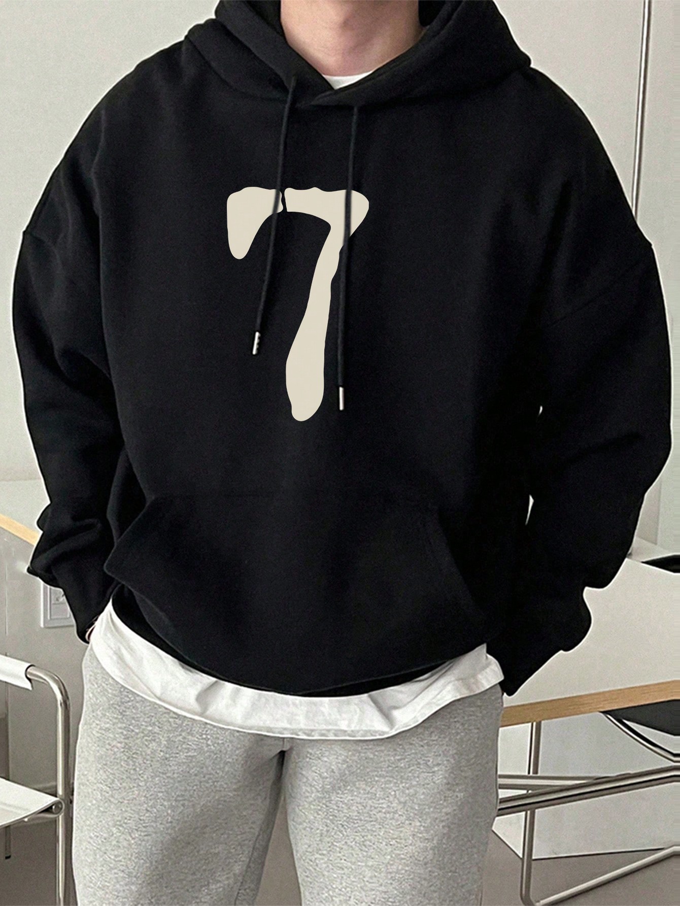 Men's Numeric Print Drawstring Hooded Sweatshirt