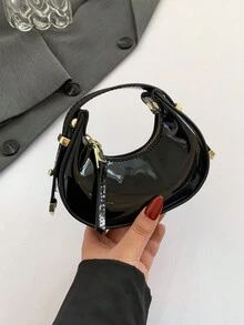 Túi cầm tay mini đựng son môi giả kim loại màu trơn cho nữ có dây đeo vai và quai xách có thể điều chỉnh, thích hợp cho tiệc tùng và đám cưới - màu đen - Xem 5