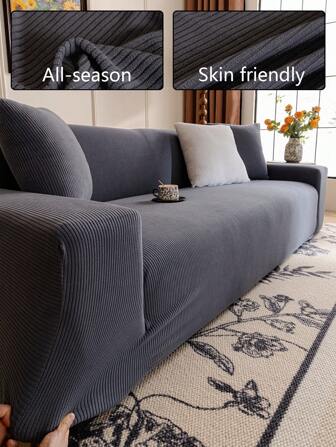 1pc Plain Sherpa Stretch Elastic Sofa Cover, Minimalist Design, Pet Friendly, Anti-Slip, Anti-Dirty, Anti-Scratch, Suitable For Holidays And All Seasons, Includes Anti-Slip Strips For 1/2/3/4 Seat Sofa