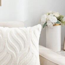 1pc Plush Embossed Decorative Pillow Cover, Square, Minimalist Style, Suitable For Living Room, Bedroom, All Seasons - Milky White - View 4