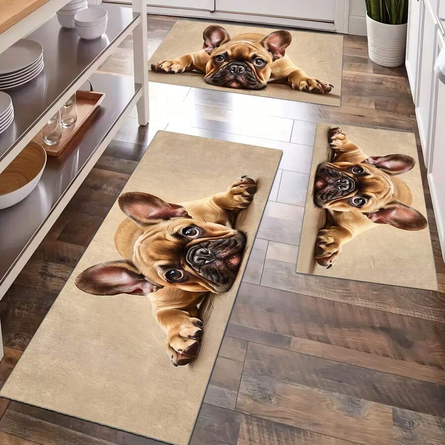 1 pieza Alfombra de cocina, Tapete de cocina con diseño de perro, Diseño de perro amarillo, Absorbente y antideslizante, Adecuado para granja, entrada, interior, decoración de habitaciones, cocina, comedor, oficina pequeña/oficina en casa, fregadero, lavandería - Multicolor - Ver 1