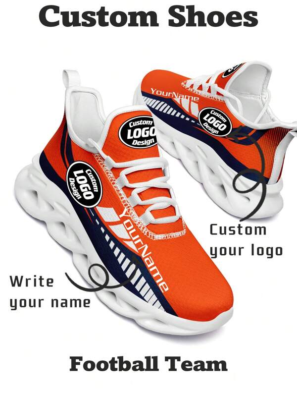 Herren Denver Football designte Sneaker, mit kundenspezifischem Logo, Name, leicht, bequem, weiche Sohle, Sneaker für Herren, atmungsaktiv, Tennisschuhe, einzigartiges Geschenk für Mama/Papa/Sie/Ihn/Freundin/Freund/Ehefrau/Ehemann/Freund