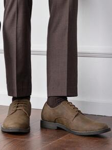 SHOESMORE Men's Retro Black Dress Derby Shoes Suede Leather Casual Brown Oxford Shoes - AMY709-深棕色 - 查看 7