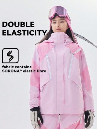 VECTOR MOTION เสื้อแจ็คเก็ตสกีมีฮู้ดแบบยืดหยุ่น, กันลม, กันน้ำ, ทนต่อการขีดข่วน, ระบายอากาศได้ดี, สำหรับอุปกรณ์สกีบอร์ดเดี่ยว/คู่ ชุดสกี