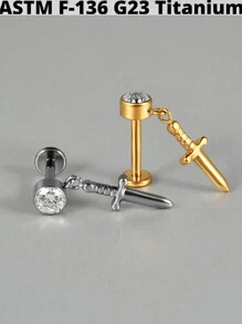 1 pièce Boucle d'oreille pendante de cartilage en titane G23 unicolore avec la forme de la lune, étude, 16G, avec filetage interne, épée, helix, oreille tragus, bijoux de piercing corporel