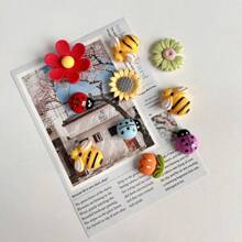 10pcs Flower, Bee, Ladybug Fridge Magnets, Cute Decorative Magnets, Personalized Refrigerator Stickers Suitable For Kitchen, Office, Whiteboard, Storage Cabinet, Dishwasher, Kitchen Decor, Home Decor, Holiday Gift, Party Favor - Multicolor - View 5