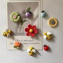 10pcs Flower, Bee, Ladybug Fridge Magnets, Cute Decorative Magnets, Personalized Refrigerator Stickers Suitable For Kitchen, Office, Whiteboard, Storage Cabinet, Dishwasher, Kitchen Decor, Home Decor, Holiday Gift, Party Favor - Multicolor - View 2