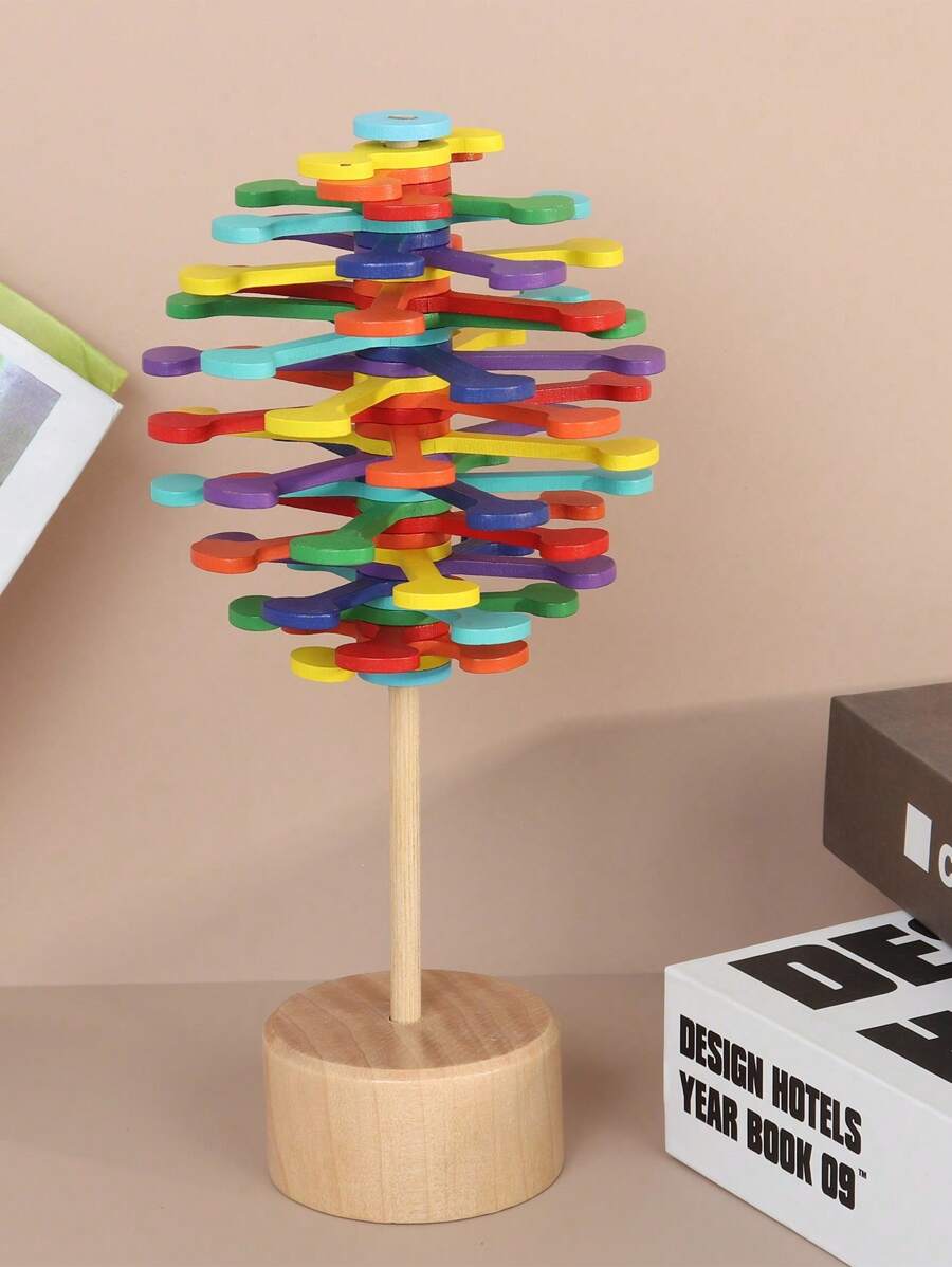 1 Piece Wooden Lollipop Toy Decorations, Sensory Magic Rotationg Observing Colorful Toys - 彩色 - 查看 1