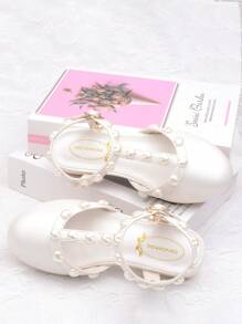 Girls' White Pearl Studded Sandals High Heels Princess Dress Shoes