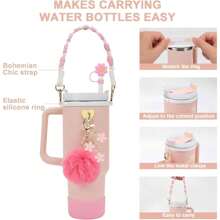 7pcs Mug Accessory Set, Includes 1pc Water Bottle Handle Strap, 1pc Silicone Mug Cover, 1pc Butterfly Straw Lid, 2pcs Butterfly And Hairball Ornaments For Mugs Glasses For 40oz.&30oz Glass Mugs Mug Accessories - Multicolor - View 5
