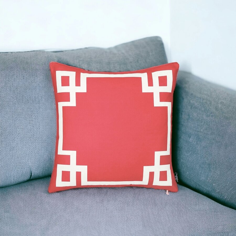 18" Red And White Throw Pillow Cover