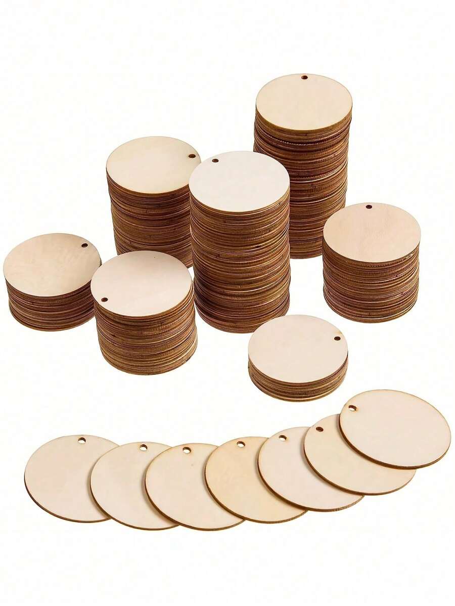 100 Pieces Raw Wooden Rings With Holes, 2.5/5/10/15cm Multiple Specifications Round Wooden Discs For DIY Crafts Painting And Doodling Christmas Decorations