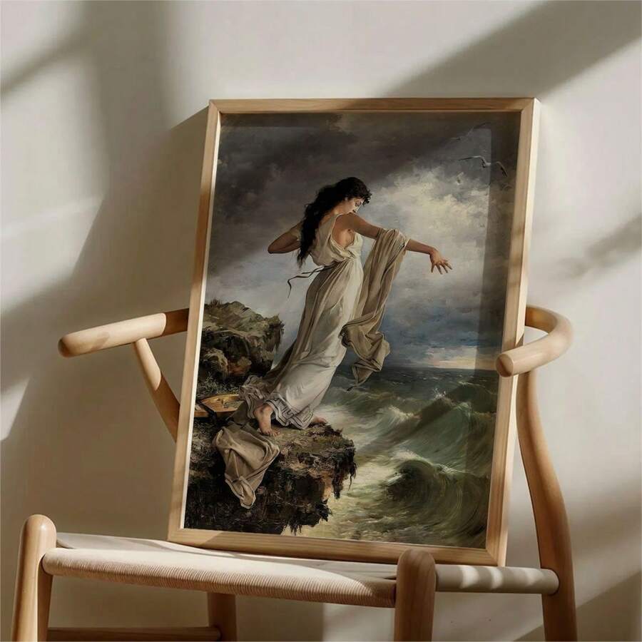 1 件复古帆布印刷海报，萨福之死帆布墙画，艺术品壁画适用于浴室卧室办公室客厅墙壁装饰，家居装饰，无框架 - 彩色 - 查看 1