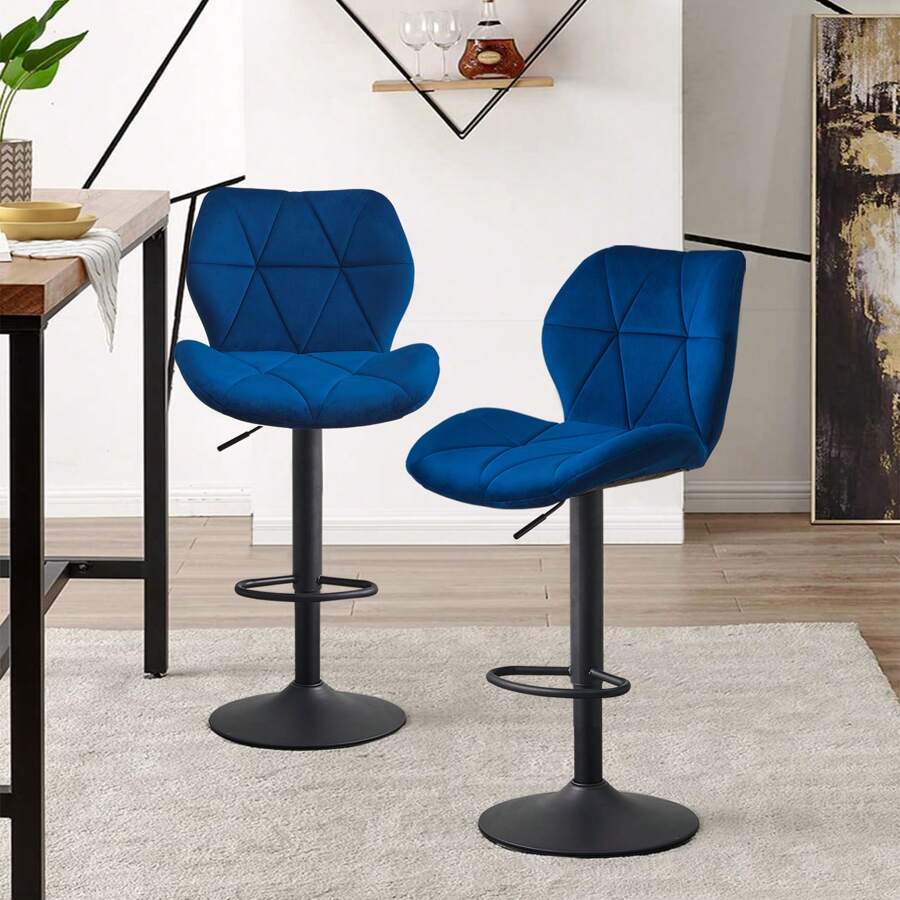 CLIPOP Velvet Bar Stools Set Of 2 Height Adjustable Kitchen Breakfast
