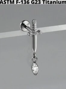 1 pièce Boucle d'oreille pendante de cartilage en titane G23 unicolore avec la forme de la lune, étude, 16G, avec filetage interne, épée, helix, oreille tragus, bijoux de piercing corporel
