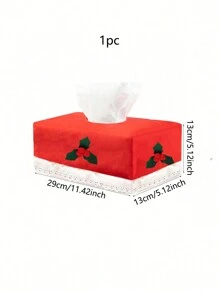1 件圣诞纸巾盒盖矩形蕾丝红色浆果叶纸巾架纸巾架圣诞主题汽车纸巾盒适用于汽车、客厅、厨房、圣诞冬季派对装饰 - 葉子 - 查看 3