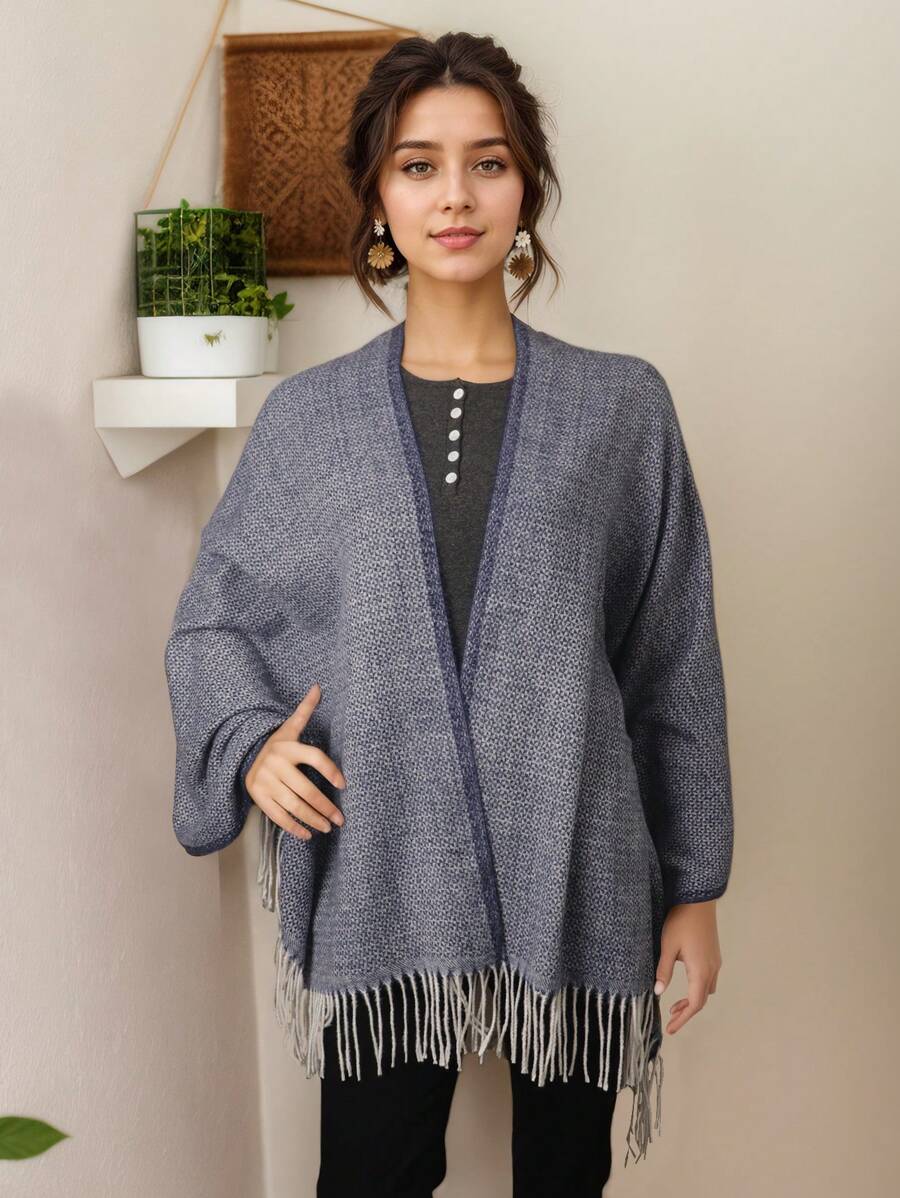 1 Piece Women Solid Color Scarf Imitation Cashmere Fringe Autumn/Winter Thick Warm Outdoor Wear