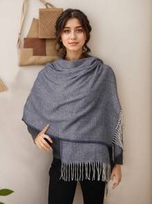 1 Piece Women Solid Color Scarf Imitation Cashmere Fringe Autumn/Winter Thick Warm Outdoor Wear