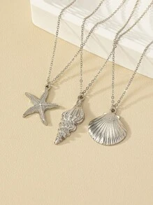 1 Set de collares minimalistas de moda con colgantes de estrella de mar, concha y caracol, adecuado para uso diario, salidas, viajes a la playa, vacaciones, regalo para la novia