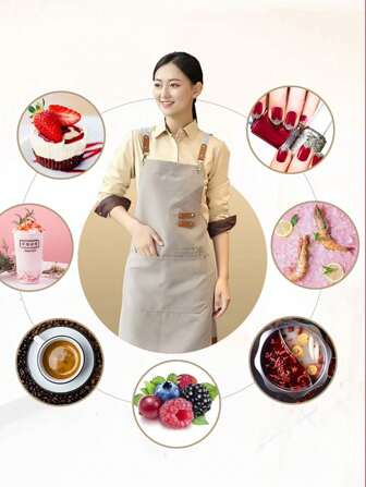 1pc Canvas Apron Suitable For Kitchen, Cafe, Milk Tea Shop, Restaurant