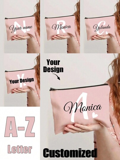 Cosmetic Bag Lady Makeup Bags Wallet Name Initials Letter Pattern Toiletry Organizer Pouch Wedding Party Wash Bag, Alphabet Heart Pattern Makeup Zipper Bag, Portable Carry-On Storage Bag, Zipper Phone Purse Pencil Pouch Make Up Bags Making The Journey Easier, Good Gift For Friends And Family, Multifunction, Travel Bag, Cosmetic Bag/Makeup Bag, For Anniversaries, For Birthdays, For School, For Business/Commute/Work/Office