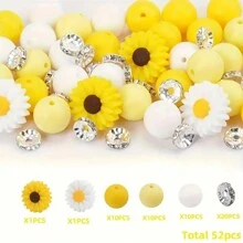 Bộ 52 hạt silicon hình hoa cúc và hoa hướng dương, tròn 15mm có miếng đệm pha lê - Trang sức tự làm nhiều màu, Móc chìa khóa, Vòng tay, Vòng cổ & Đồ trang trí thủ công - Bộ hạt silicon hoa cúc và hướng dương - Xem 11