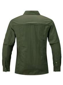 1 件网眼透气快干休闲户外夹克，轻便，适合徒步旅行、钓鱼，设计简约 - 軍綠色 - 查看 4