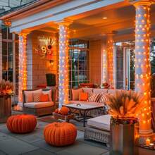 JMEXSUSS Connectable 33ft Halloween Lights Indoor, 100 LED Clear Wire Orange Lights For Halloween, 8 Modes Outdoor Orange Christmas String Light Plug In For Christmas Tree Party Decoration - 橘色 - 查看 6