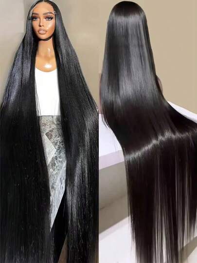 13x6 Lace Front Wigs Human Hair For Women 200% Density HD Transparent 8-40 Inch Straight Lace Front Wigs Human Hair Pre Plucked HD Lace Frontal Wigs Natural Black Color