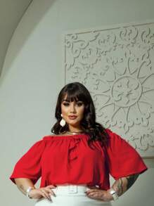 PLUS SIZE  SHORT SLEEVE WOMEN'S BLOUSE  CHRISTMAS LOOK CURVE BLOUSE G1 G2 G3 G4 - 紅色 - 查看 3
