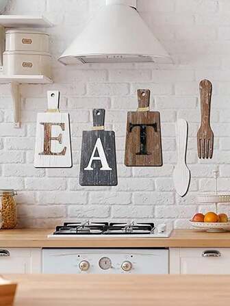 5 pezzi Set di cartelli da appendere per tagliere e posate, decorazione da parete in stile rurale e fattoria per cucina e casa, decorazione d'arte, decorazione per la casa, decorazione per la stanza, decorazione da parete, regali per compleanni e lauree